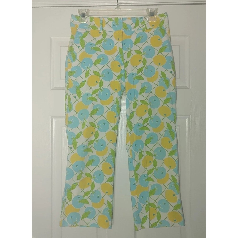 Lilly Pulitzer Lemon Blueberry Capri Pants Size 4 Pockets Stretch Vintage